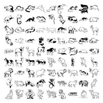 big collection of many cartoon animals in vector