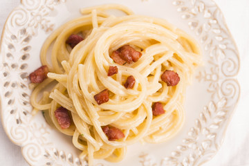 Spaghetti carbonara, a typical italian dish