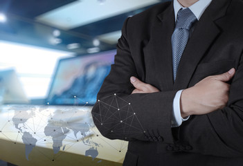 businessman and computer retail background as concept