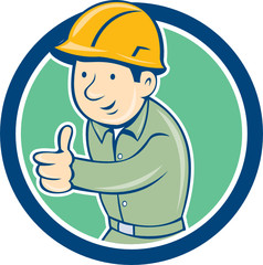 Builder Construction Worker Thumbs Up Circle Cartoon