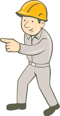 Builder Construction Worker Pointing Cartoon