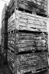 Black and White image of warehouse with packing-boxes pile