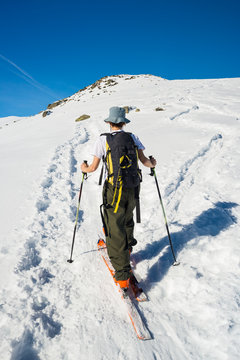 Alpine touring towards the summit