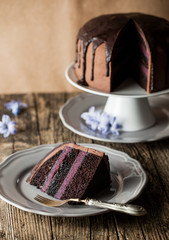 vintage chocolate cake with blueberry cream