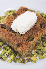 kadayıf dessert with milk cream and pistachio