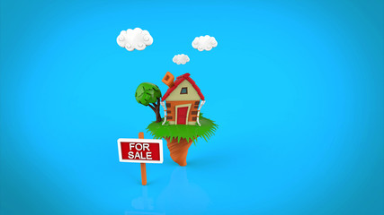 Funny house in summer season, with clouds