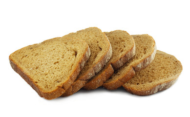 Slices of bread on white background