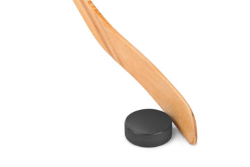 Ice hockey stick and puck