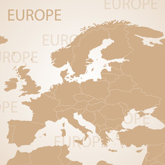 Europe map brown . Vector political with state borders