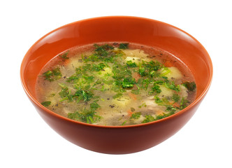 Plate with a chicken soup
