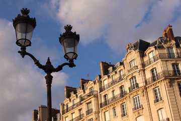 View of typical building and lantern in Paris