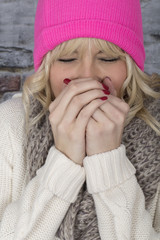 Model Released. Attractive Young Woman Sneezing