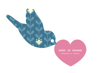 Vector blloming vines stripes birds holding heart silhouette