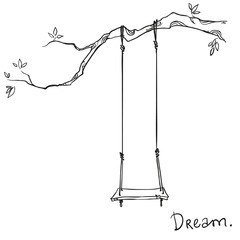 tree with a swing. Vector illustration. - 78076630