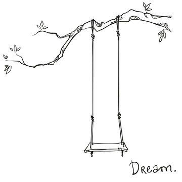 tree with a swing. Vector illustration.