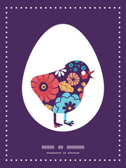 Vector colorful bouquet flowers chicken silhouette Easter frame