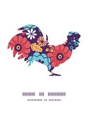 Vector colorful bouquet flowers rooster silhouette Easter frame