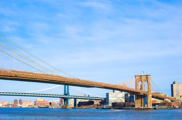 Fototapeta na wymiar Brooklyn Bridge over East River viewed from New York City