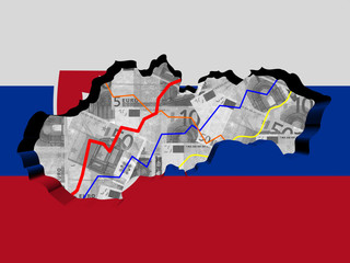 Slovakia map with flag and graphs on Euros illustration