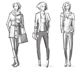 Fashion hand drawn illustration. Vector sketch.street fashion.