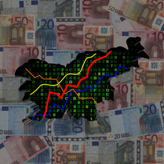 Slovenia map with hex code and graphs on euros illustration