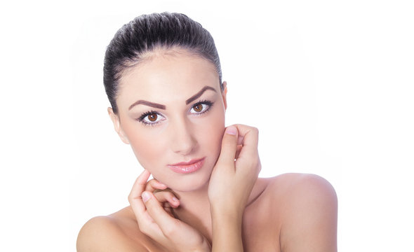 Young beautiful woman has put to cheek