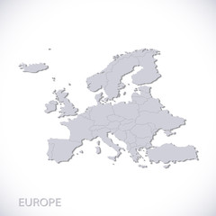 Europe map gray. Vector political with state borders