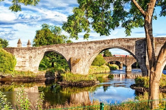 The old stone bridge of Stirling. Summertime outdoors.