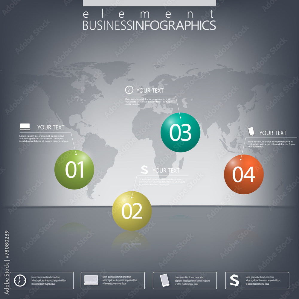 Poster modern design infographic 3d glossy ball elements template on