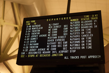 Timetable of NJ Transit trains inside Port Authority, NYC