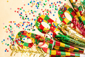 Fototapeta na wymiar Carnival mask and decorations. Holidays background