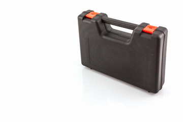 Black tool box, plastic case .