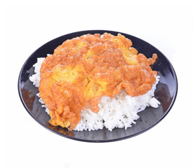 Rice, tasty savory omelette popular on black and white backgroun