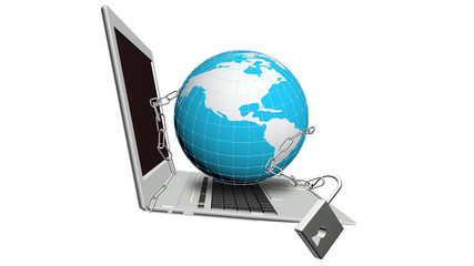 Security Internet.Modern laptop with open lock