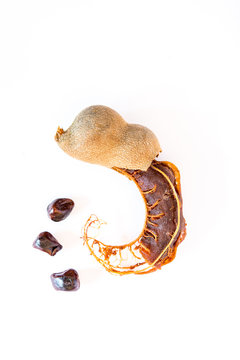 Top view Ripe tamarind fruit on white background