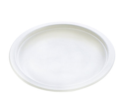 White empty clean paper plate on white background