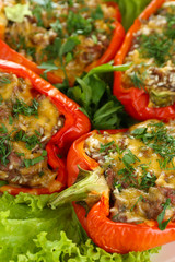 Stuffed red peppers close up