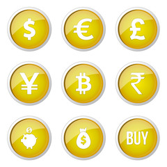 Currency Sign Yellow Vector Button Icon Design Set