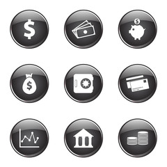 Financial Banking Black Vector Button Icon Design Set