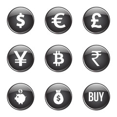 Currency Sign Black Vector Button Icon Design Set