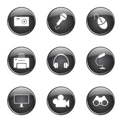 Electronic Equipment Black Vector Button Icon Design Set