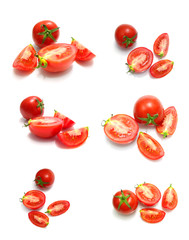 tomato and slices of tomato on white background