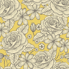 retro seamless hand drawn rose pattern