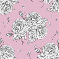 retro seamless hand drawn rose pattern