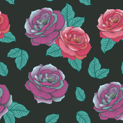 retro seamless hand drawn rose pattern