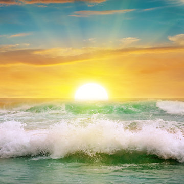 Fototapeta Fantastic sunrise on the ocean
