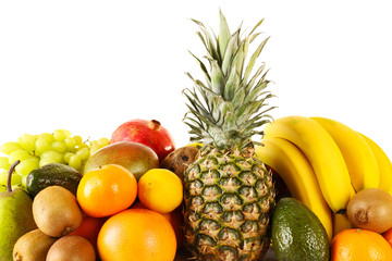 Assortment of exotic fruits isolated on white