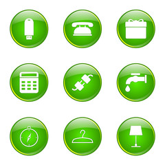 House Equipments Green Vector Button Icon Design Set