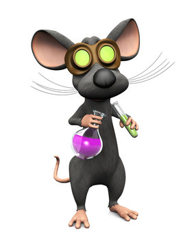 Mad cartoon mouse doing a science experiment, image two.