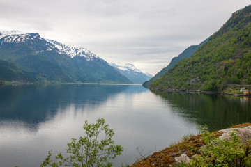 Fototapeta na wymiar scenic landscapes of the Norwegian fjords.